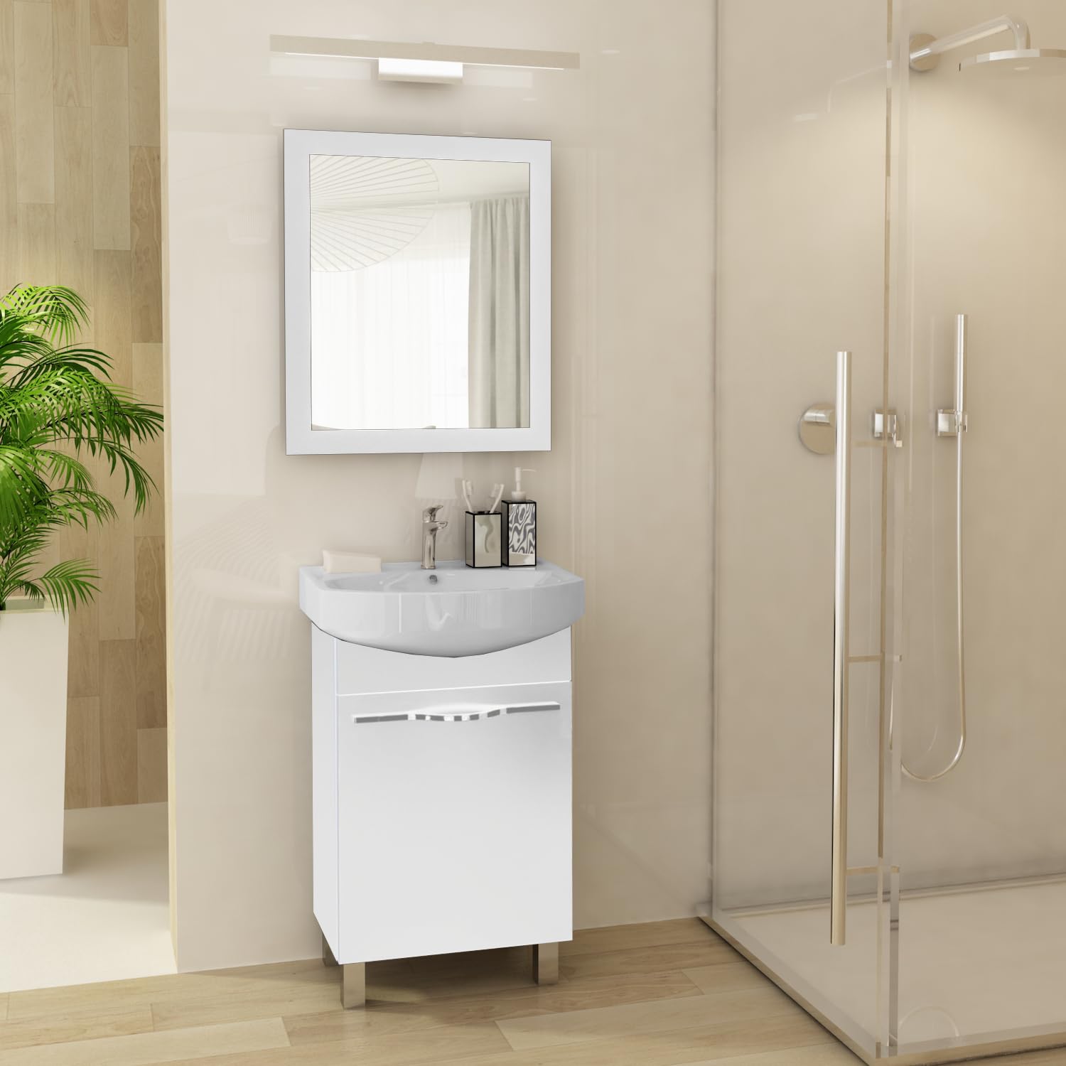 Armadietto da bagno con lavandino, 50 x 40 x 84,5 cm, mobiletto per bagno, piccoli ospiti, lavabo con mobiletto da 50 cm - bianco (Bianco)