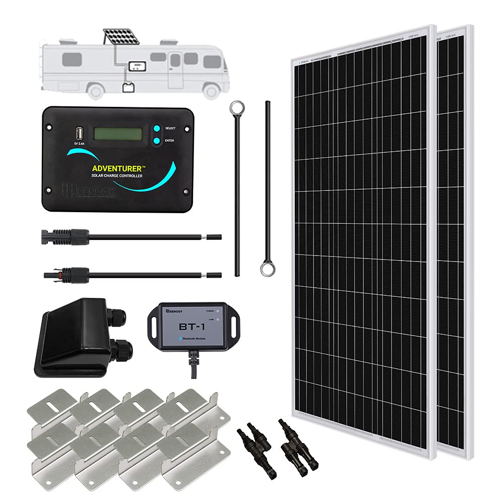 Renogy 200 Watts 12 Volts Monocrystalline Solar RV Kit Off-Grid Kit with Adventurer 30A PWM LCD Charge Controller+ Mountin...