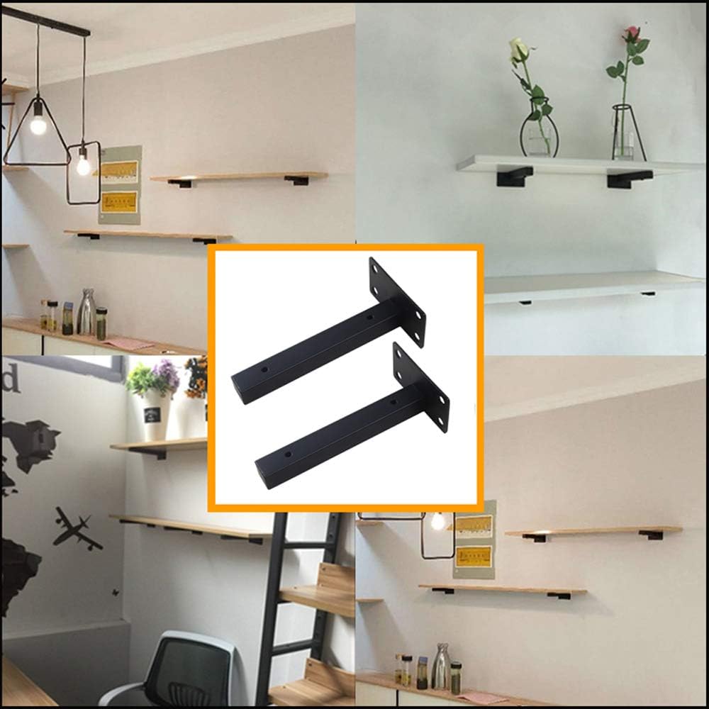 Shelf Bracket,Floating Shelf Brackets Industrial Black- 90 Degree Metal Angle Corner Brace Shelving Brackets - 2 Pieces Wall Mounted Shelf Supporters, For Cafes, Bars, Homes, Office, Balconies
