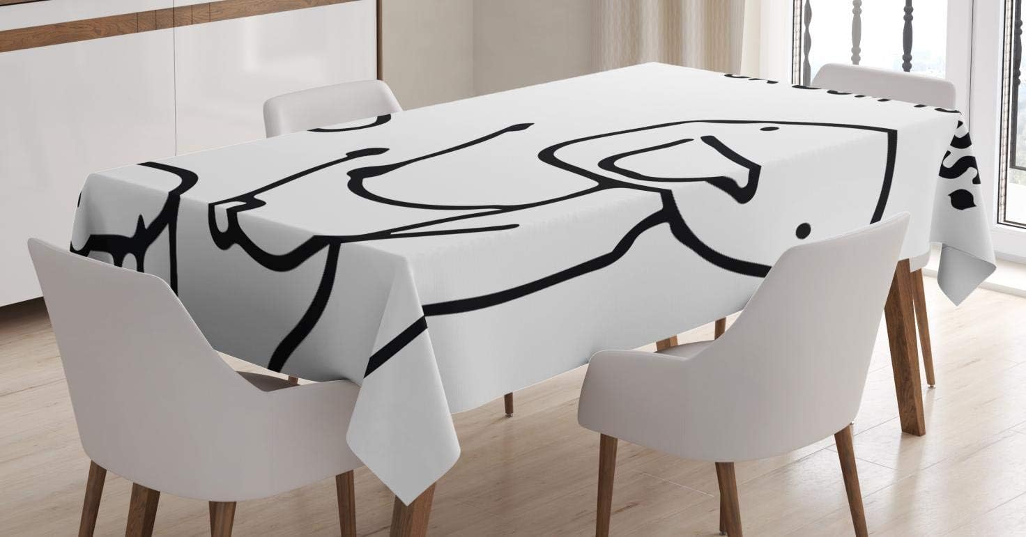 Ambesonne Humor Tablecloth, Musician Stickman Plays Drums Happy Instrument Artisan Indie Style Art, Dining Room Kitchen Rectangular Table Cover, 60" X 84", Black and White