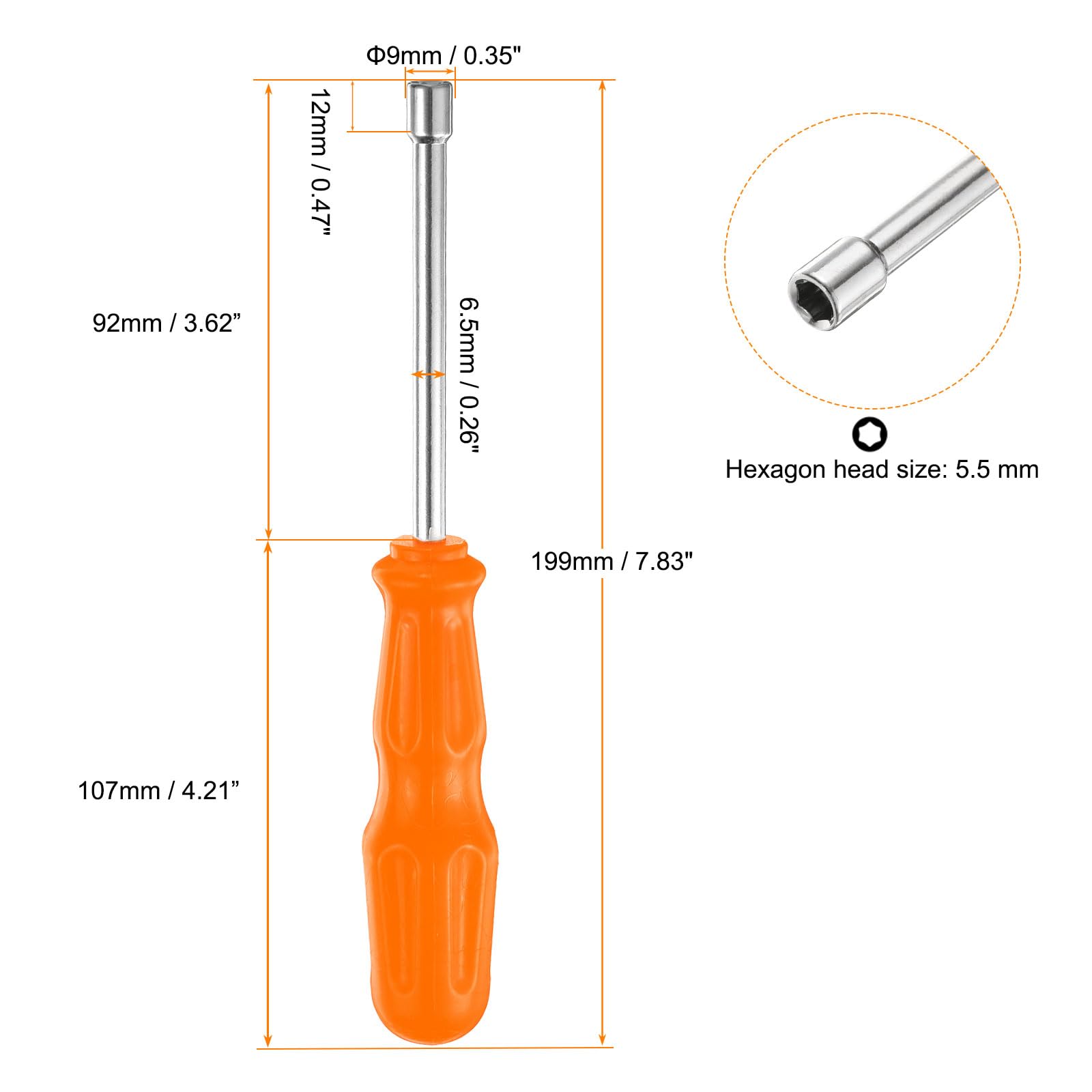 HARFINGTON 3.5mm Metric Nut Driver – 75mm Shank, Non-Magnetic, 6-Point Hex Socket Screwdriver With Grip