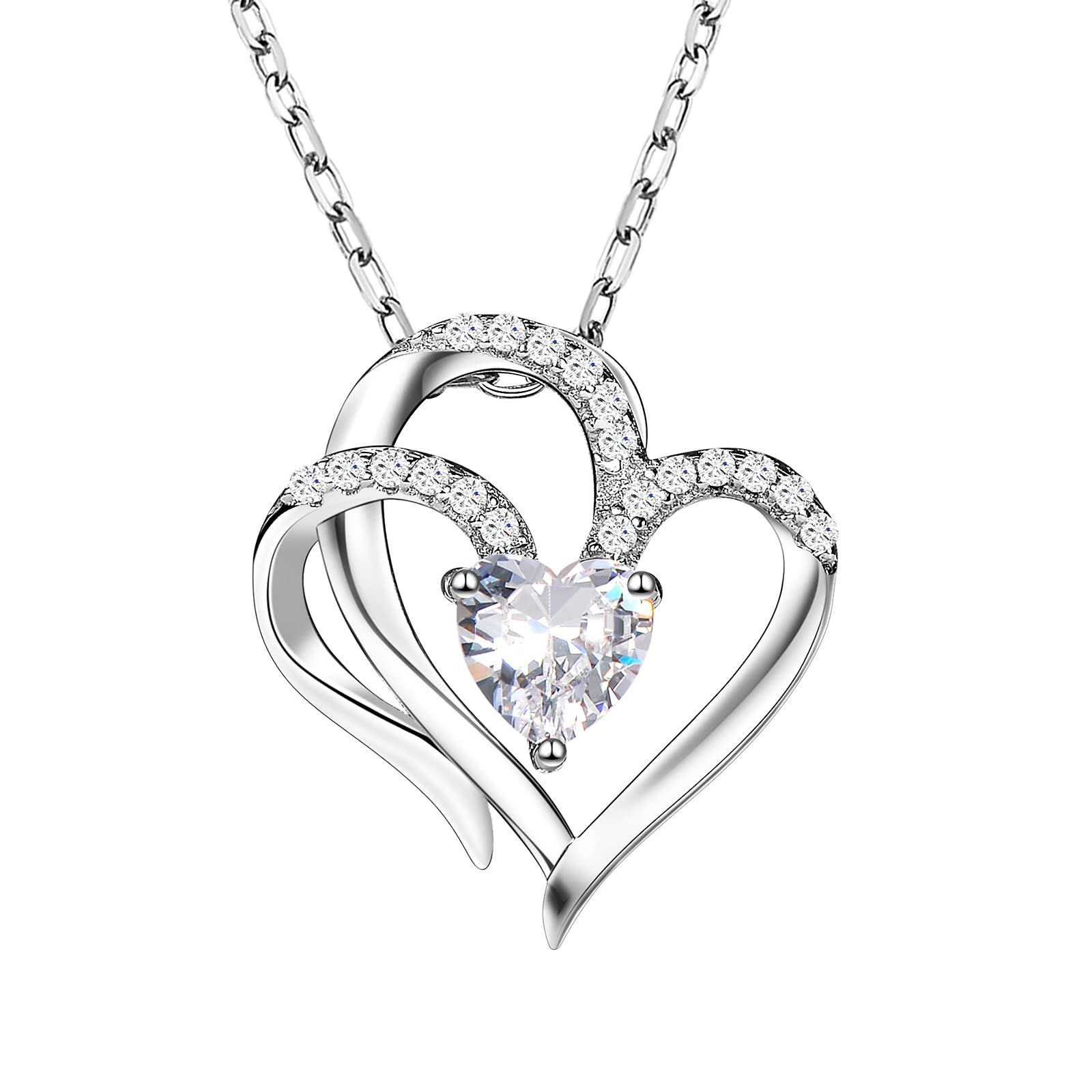 Love Heart Pendant Necklaces for Women 18K Gold Plated with Birthstone Zirconia, Birthday Valentines's Day Mother's Day Jewelry Gift for Women Girls