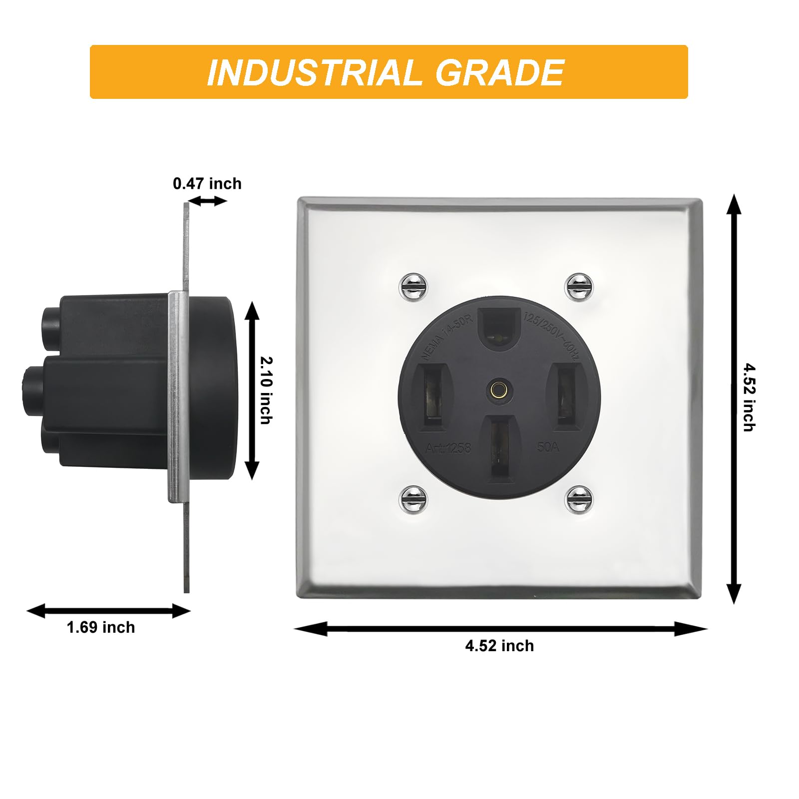 50 Amp NEMA 14-50R Range Receptacle – 125/250V, 3-Pole, 4-Wire Heavy-Duty Outlet (White, Flush-Mount For Electric Ranges & RVs)