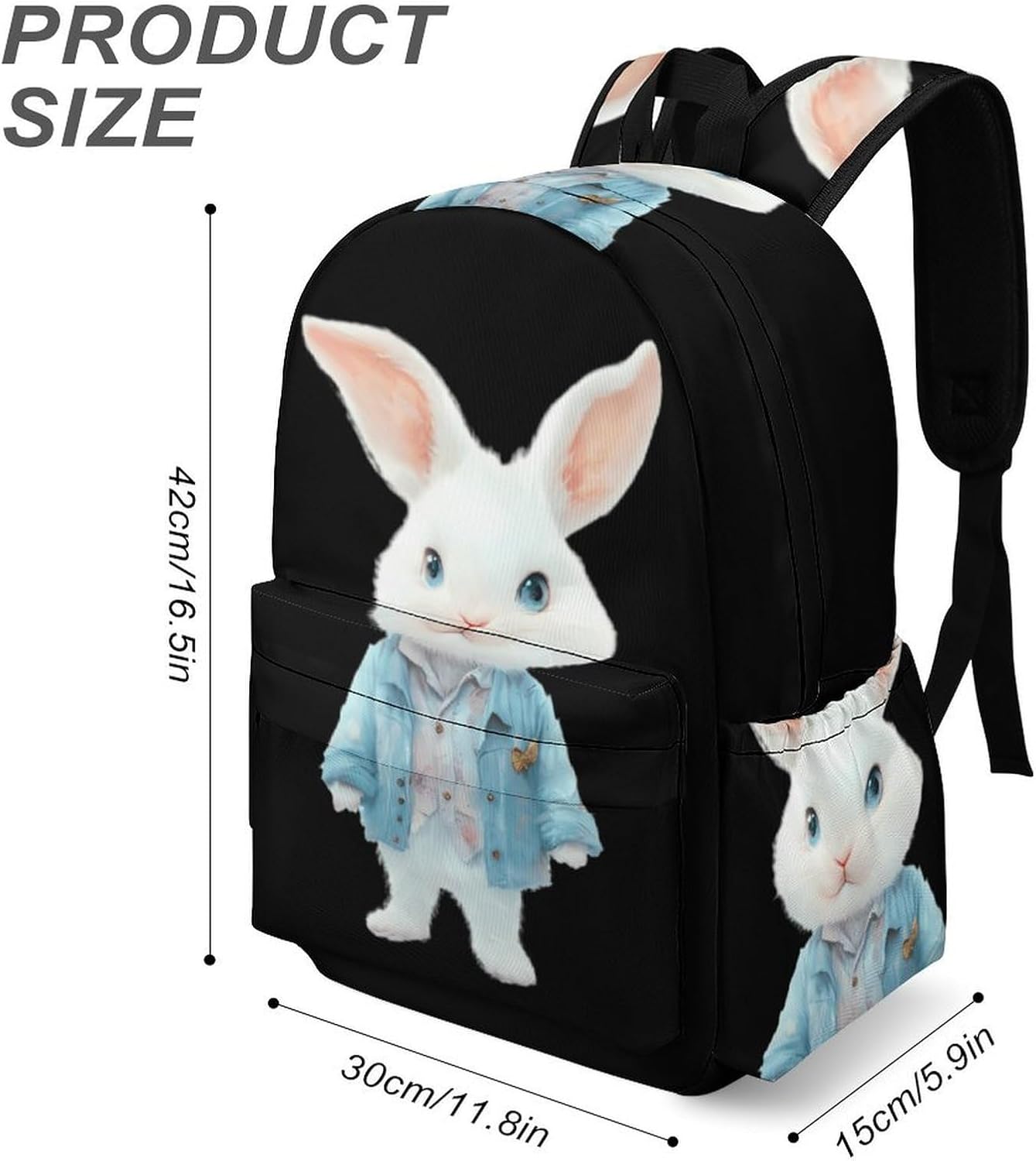 Cute Rabbit1 Easter Bunny Casual Backpack Daypack 16.5 Inch Fashion Double Shoulder Bag for Women