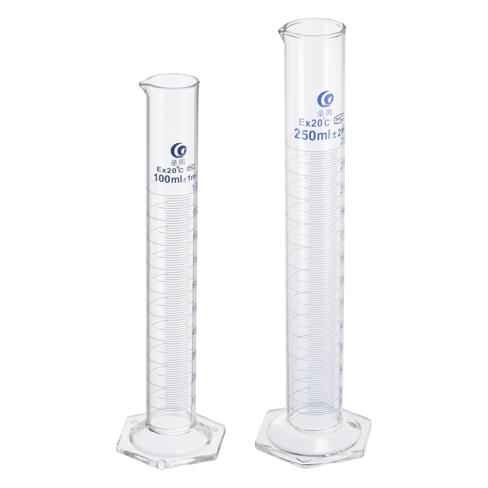 PATIKIL Cilindro Graduato da 100/250ml, 3.3 Base Esagonale Del Cilindro Graduato in Vetro Borosilicato per Esperimenti di Laboratorio, Trasparente