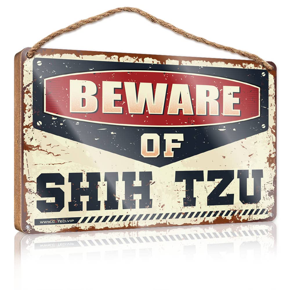 DTHA Plaque Sign Beware Of Shih Tzu Wooden Sign Funny Room Decor Kitchen Funny Sign(23X35CM)