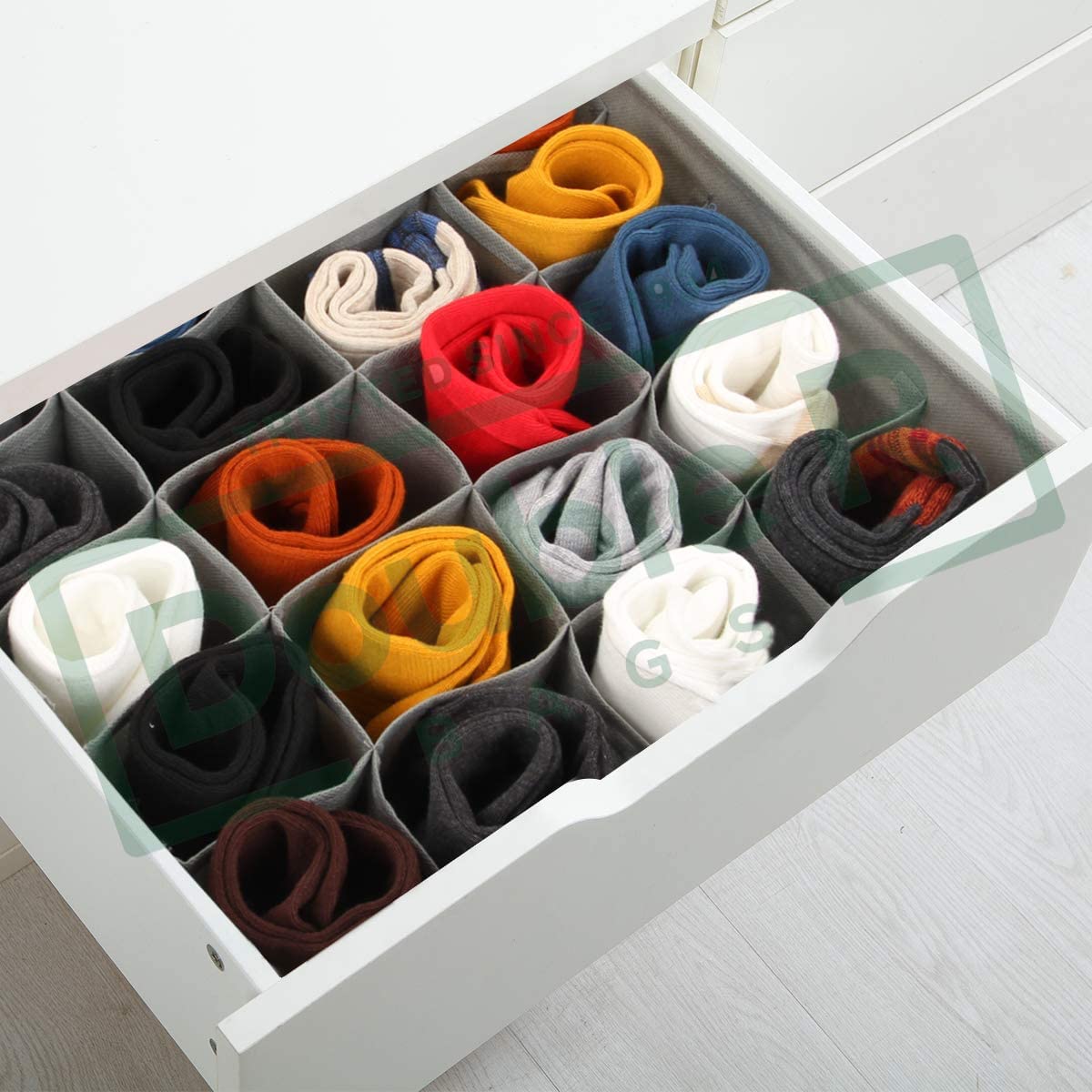 Double R Bags Organizador divisor de cajones de calcetines, 3 paquetes de 24 celdas plegables para calcetines, organizador de armario, cajas de almacenamiento para guardar calcetines, lencería, ropa