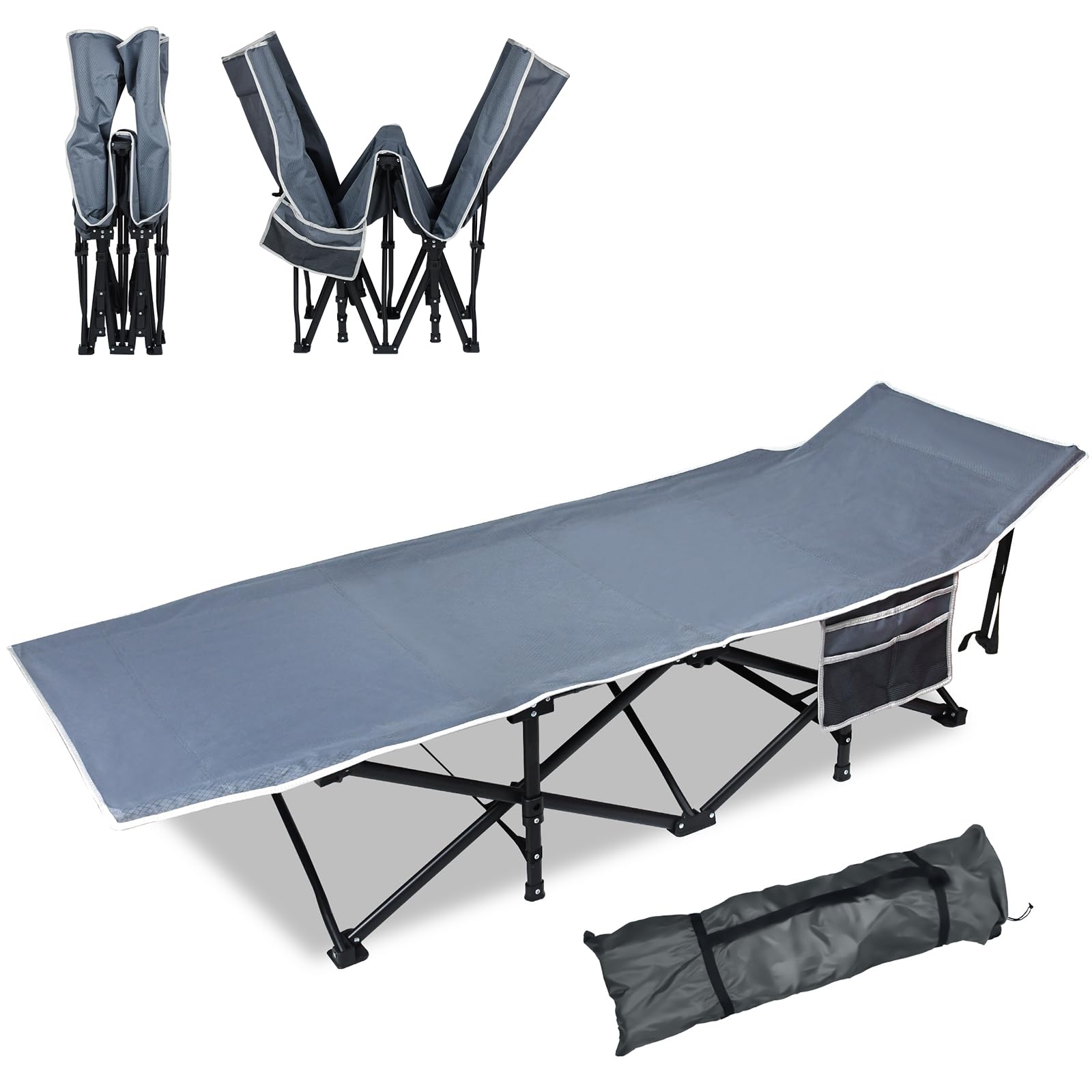 FIVMEN Lit de camp pliable avec sac de rangement, sac de transport, jusqu'à 250 kg, 190 x 62 x 38 cm, pour adultes, jardin, camping, voyage, extérieur et intérieur