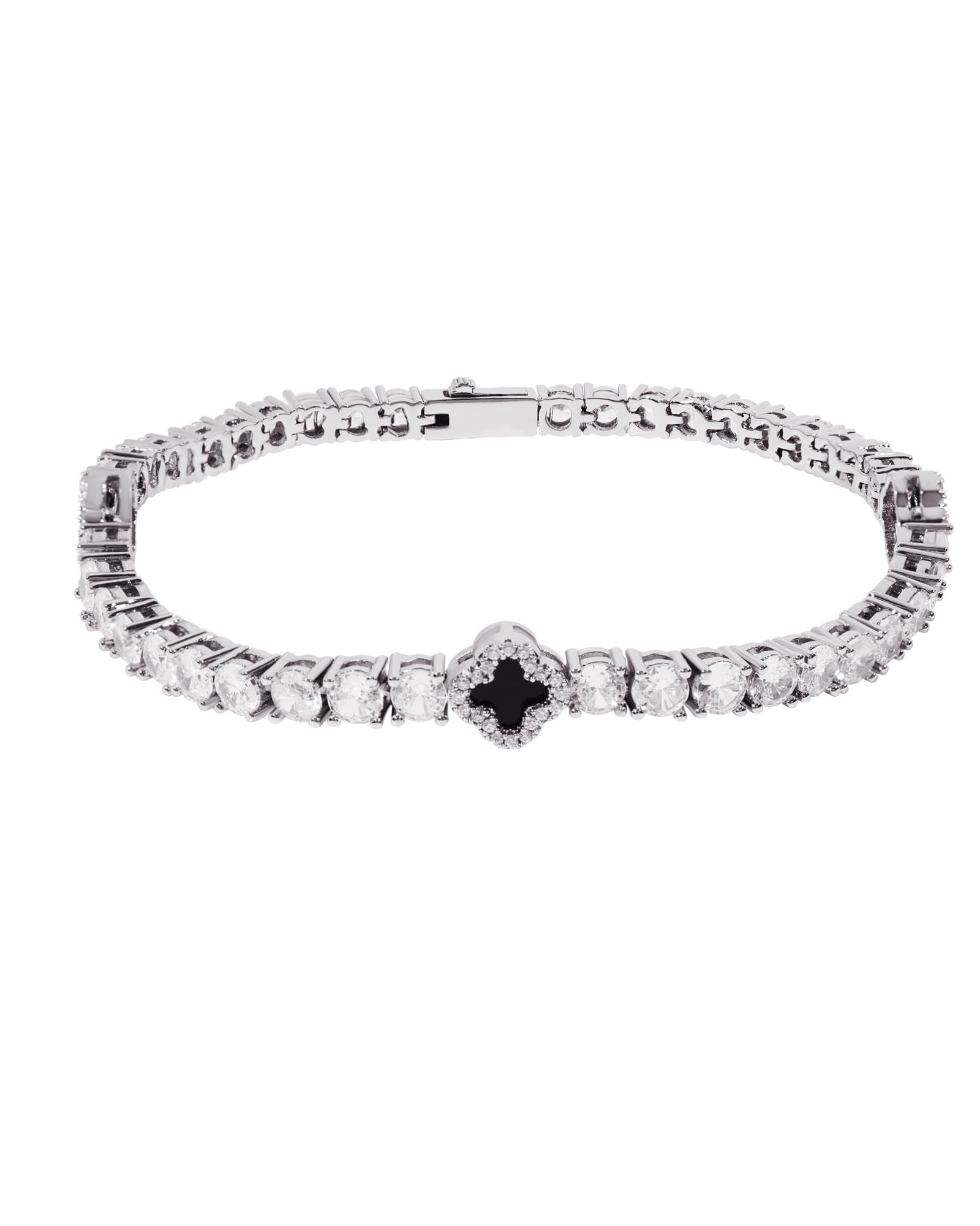 LuxeFlex 4mm Iced Out Four Leaf Tennis Bracelet