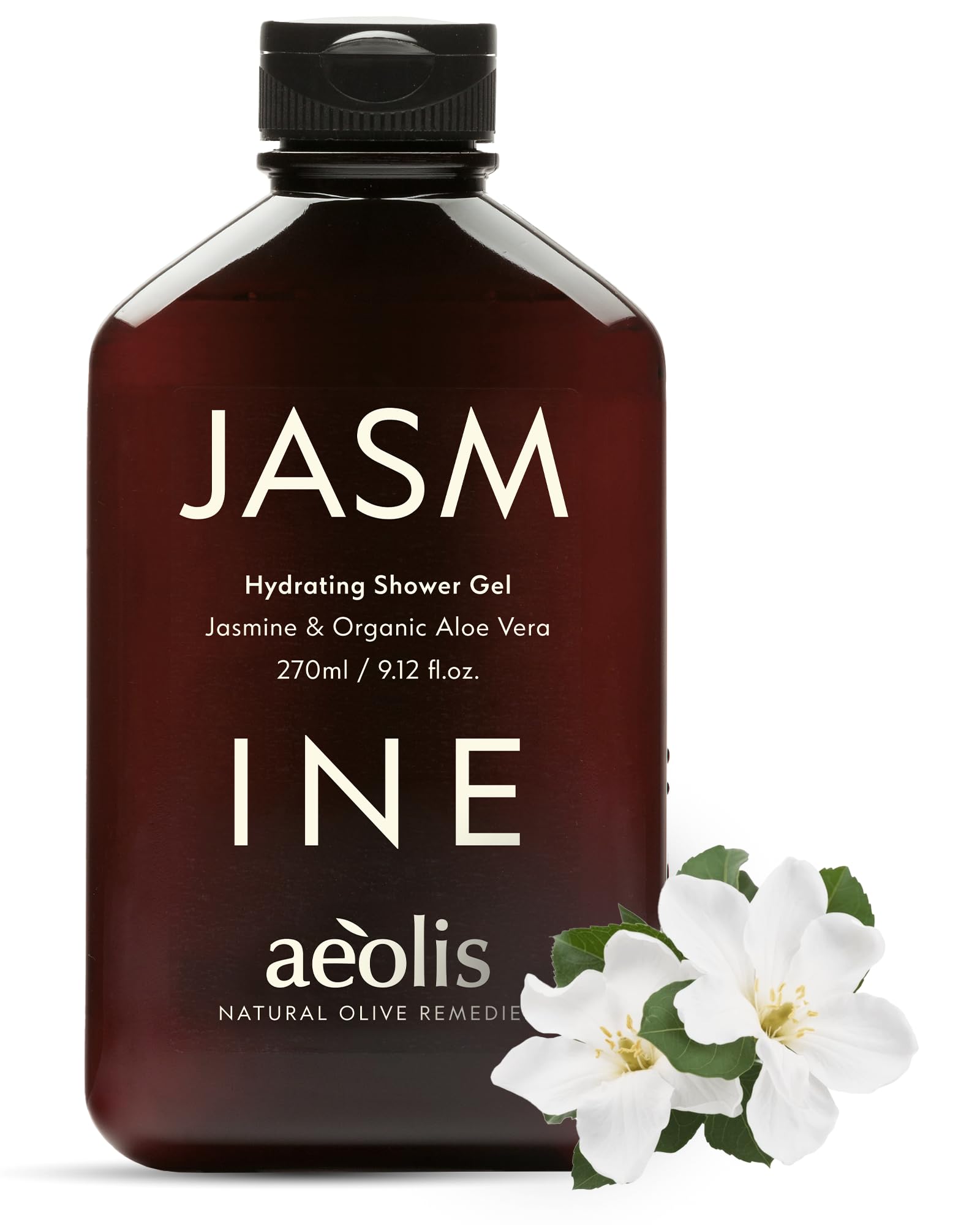 AEOLIS Refreshing Shower Gel with Jasmine and Aloe Vera – Greek Olive Oil Shower Gel for Men & Women – Clean Beauty Body Cleanser – Natural Skincare from Greece – Invigorating Body Care 9.12 Fl Oz