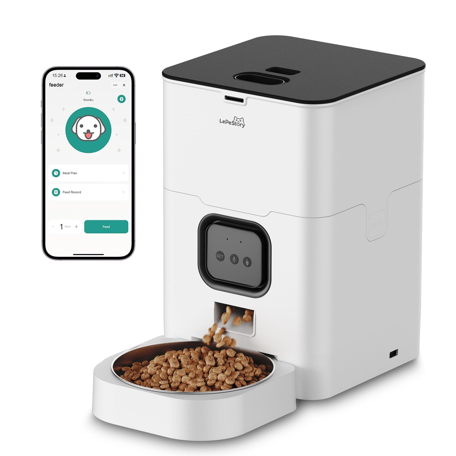 Photo 1 of ***MISSING PARTS*** Missing Food Bowl
LEPESTORY Automatic Cat Feeder with APP: 4L Programmable Dry Food Dispenser with Freshness Preservation Timed Pet Feeder with Voice Recording, Dual Power Backup, 1-10 Meals Per Day