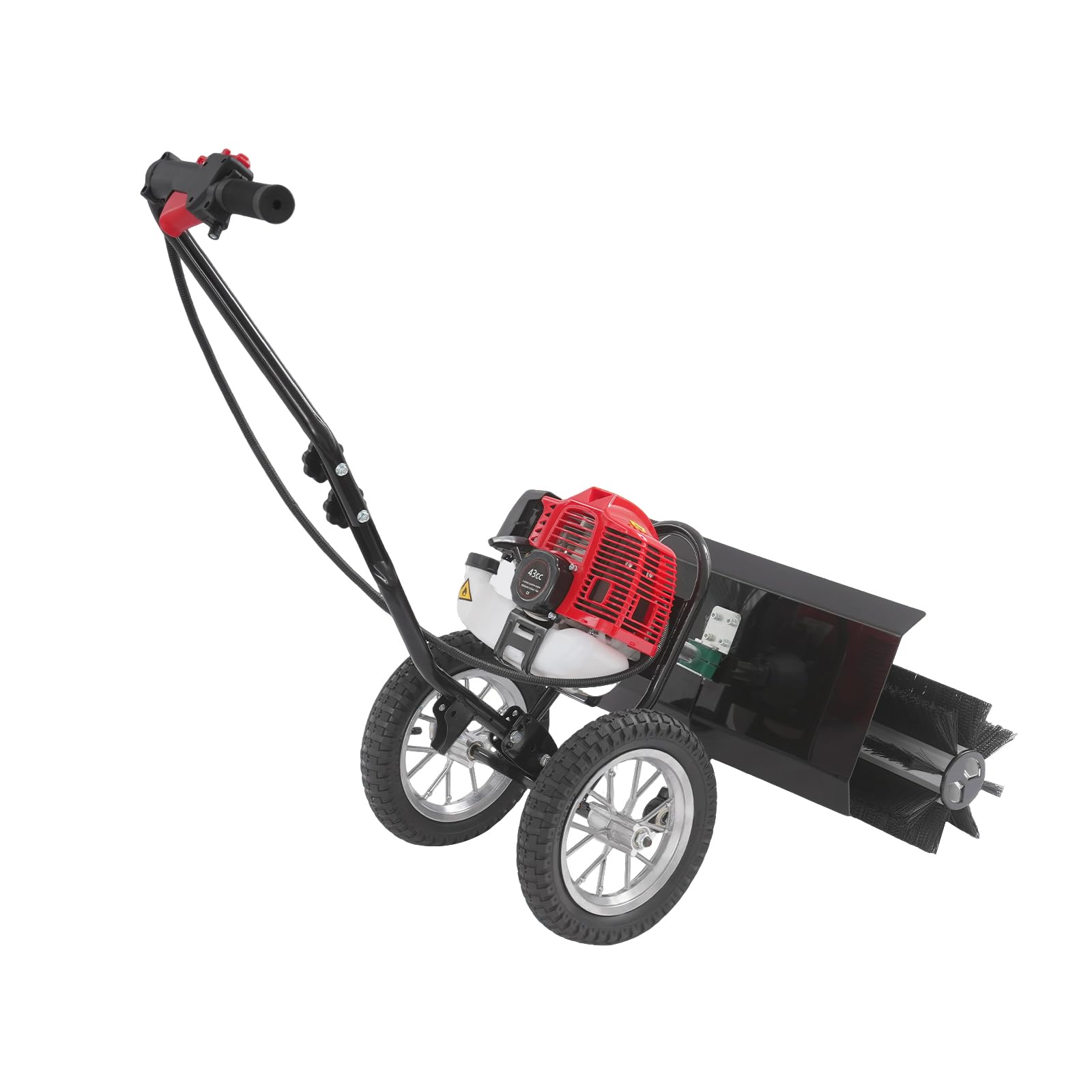 Benzin Kehrmaschine 43cc Motorbesen 1.25kW, Handgeführte Kehrmaschine mit 60cm Kehrbreite, Power Sweeper 8500rpm für Kunstrasen, Gehwege & Schneeräumung, Höhenverstellbar, Schwarz