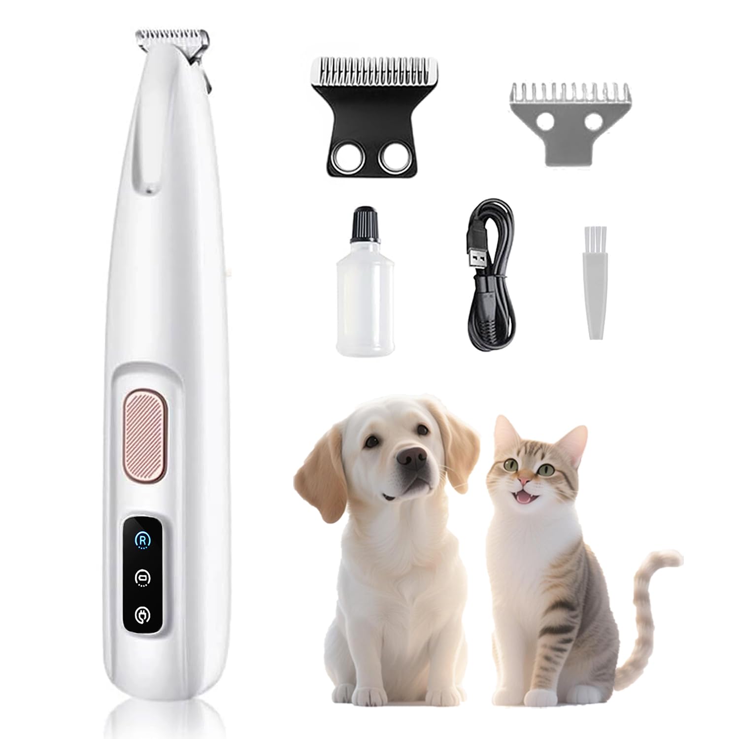 Cofiabby Electric Paw Trimmer for Dogs & Cats - Ultra Quiet Rechargeable Clipper with LED Light, 2 Wide Blades, Waterproof for Paws, Ears, Face, Rump - Multifunctional Pet Grooming Tool