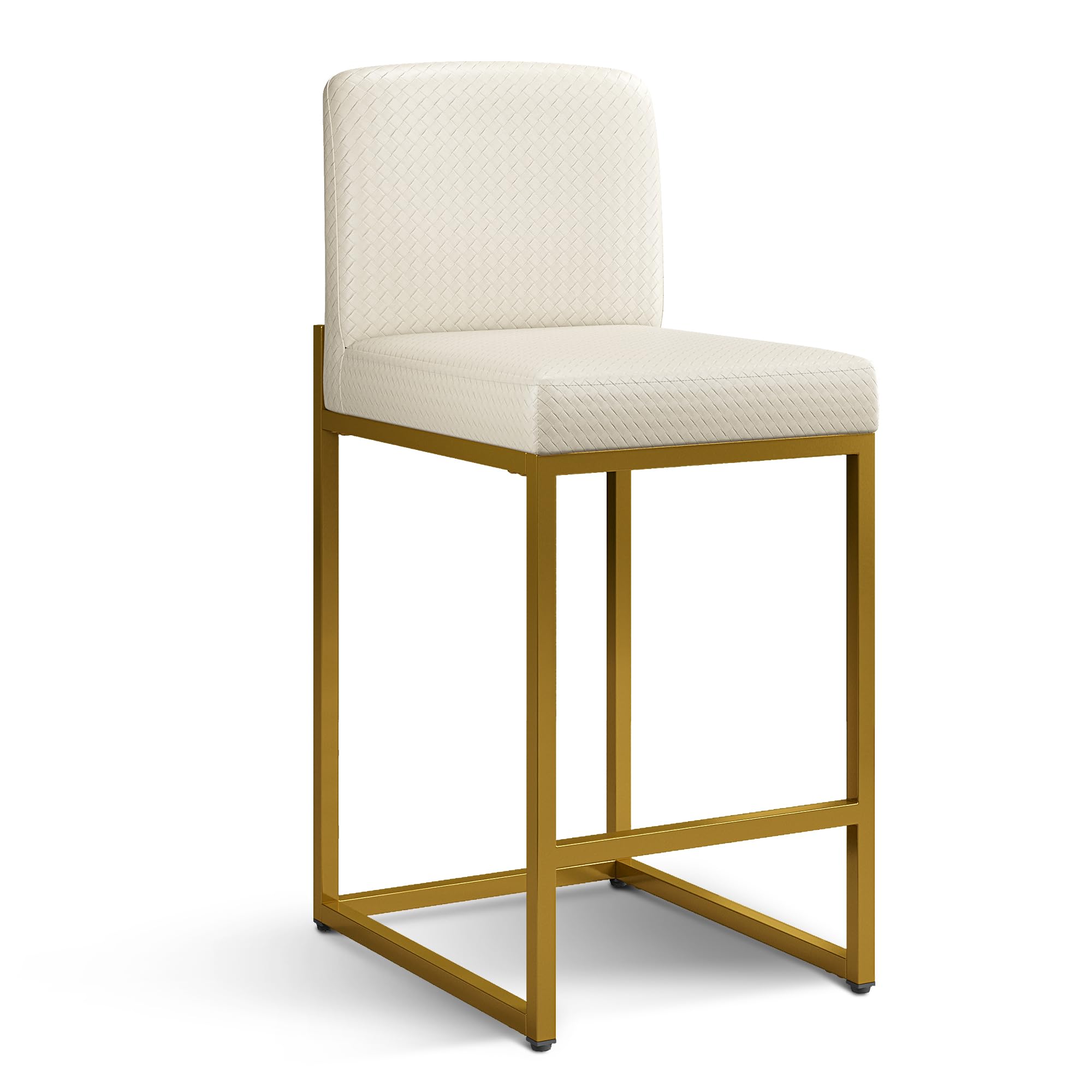 PHI VILLA Bar Stools - Counter Height Bar Stool Leather Stools for Kitchen Counter, White and Gold Bar Stools with Back