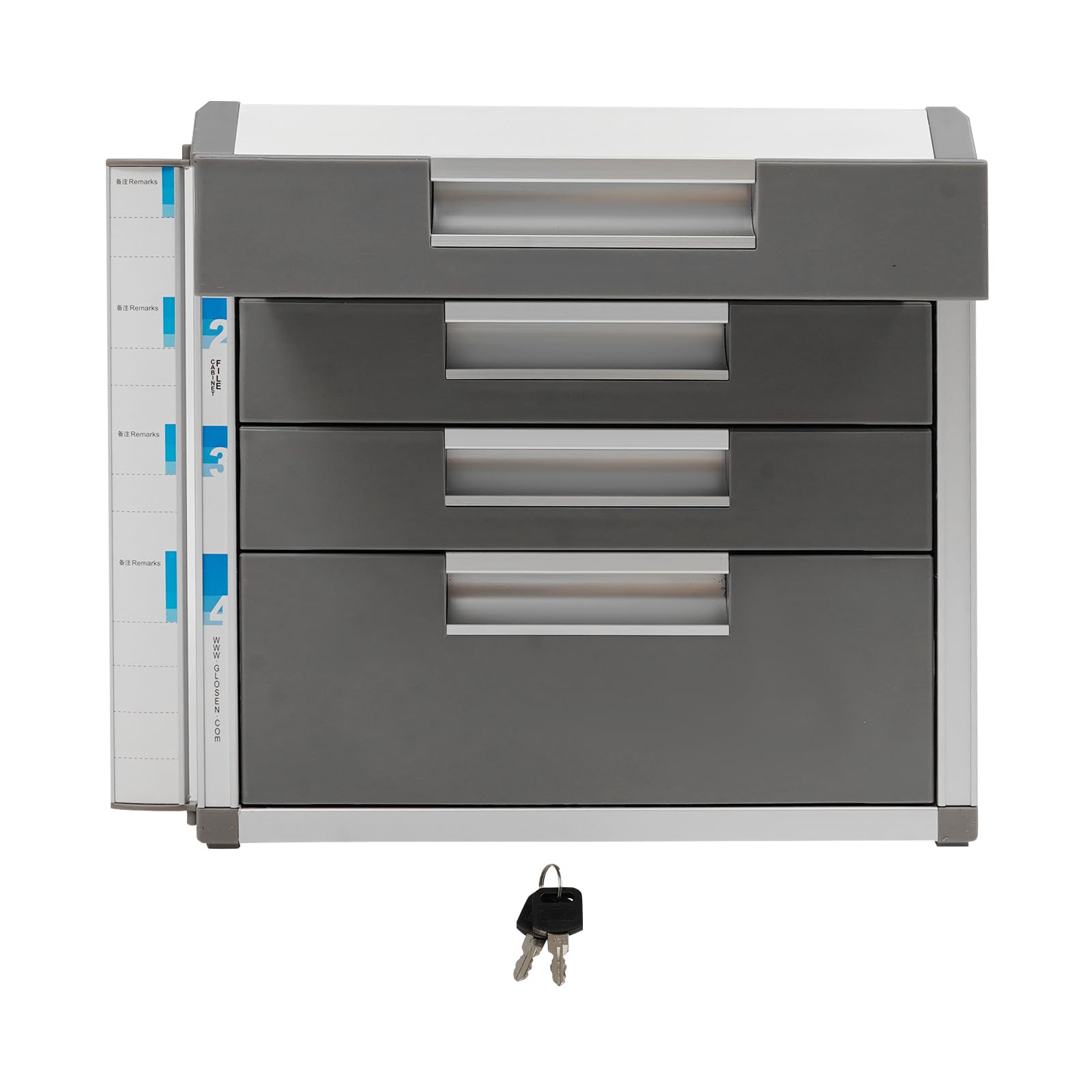 Büroschrank 31,5x35x29,8cm für Büro Aktenschrank mit Schloss | ablagebox mit schubladen mit 180° klappbarem Seitenschild, 2 Schlüsseln, ergonomischen Griffen, 4 Schubladen, staubdicht