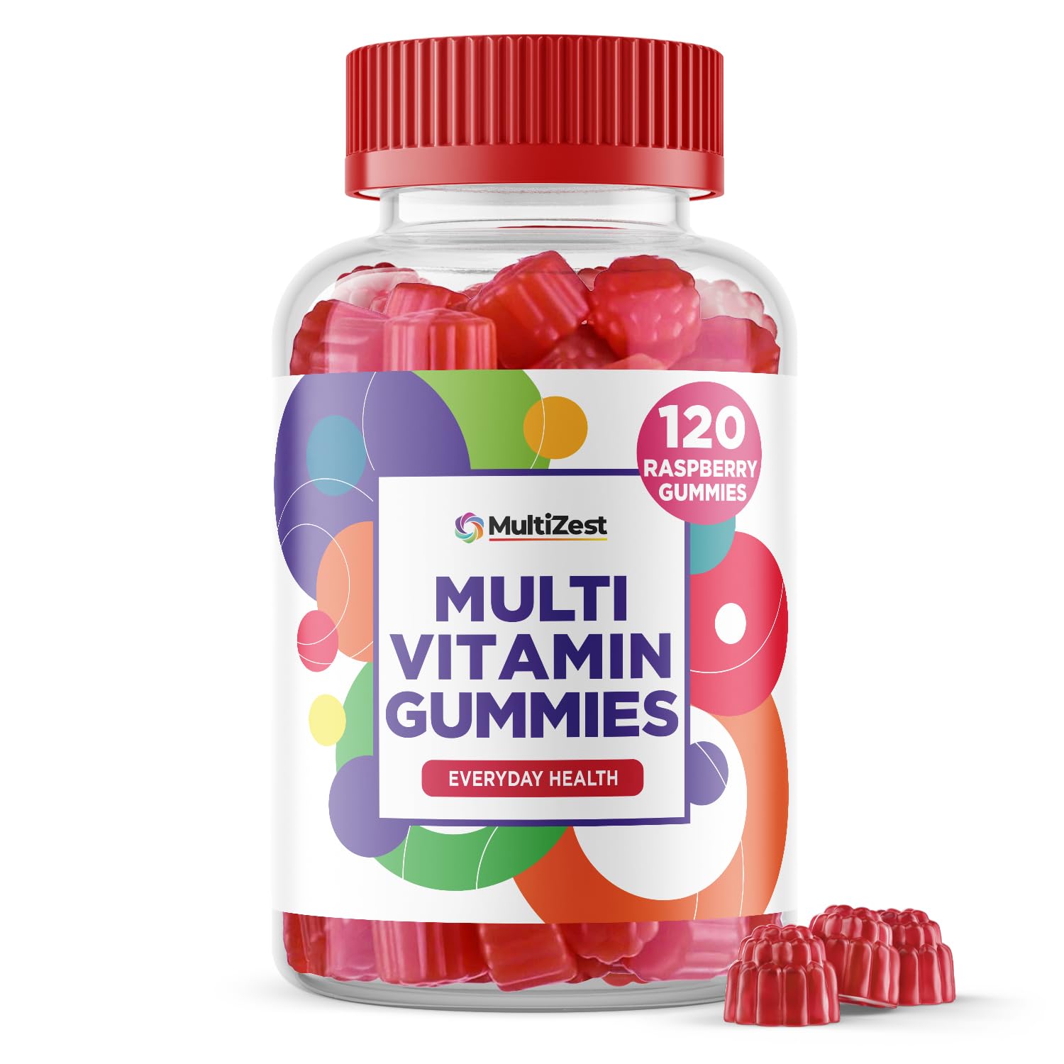 Multivitamin 120 Gummies (4 Months Supply) -Raspberry Flavour Adult Gummies with 11 Vital Vitamins & Minerals - High Strenght- Vitamin D, Zinc, Vitamin C + B - Health + Immune Support