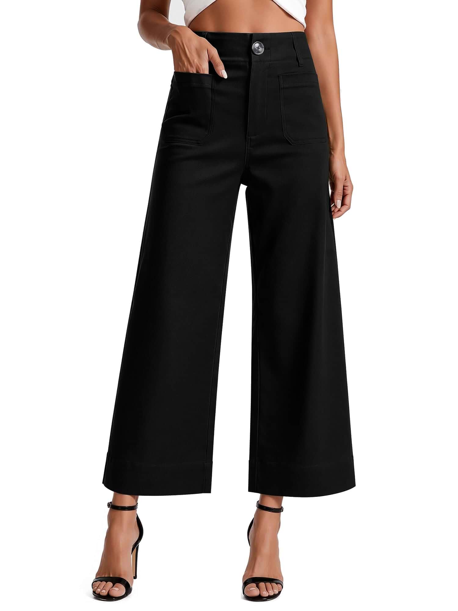 MOHHOM Women’s High Waisted Wide Leg Cropped Pants Stretchy Business Casual Work Pants with Pockets