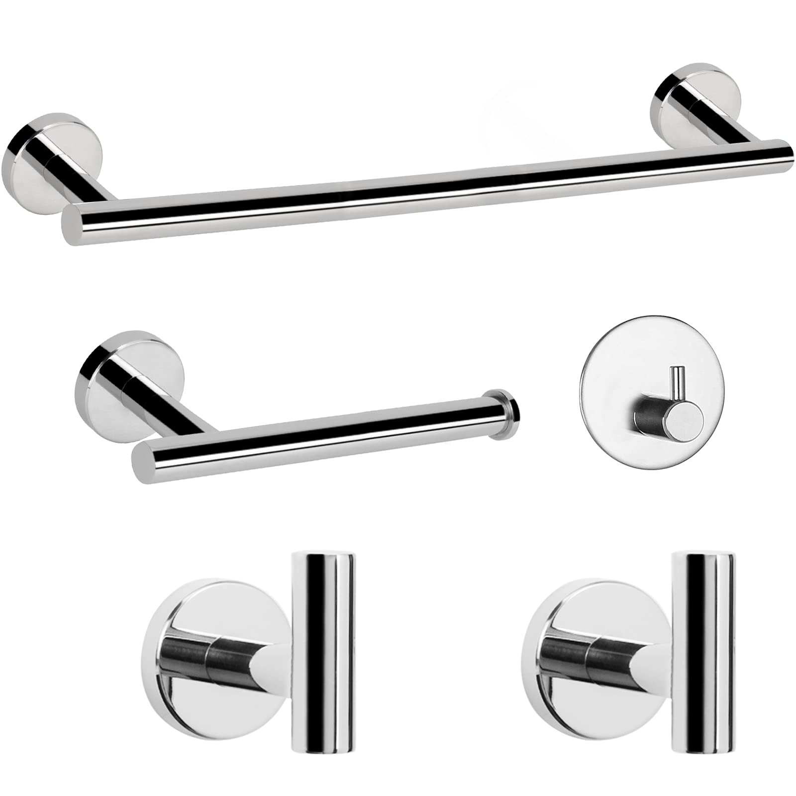 NearMoon 5-Piece Stainless Steel Bathroom Hardware Set - Towel Bar, Toilet Paper Holder, Hooks (Chrome)