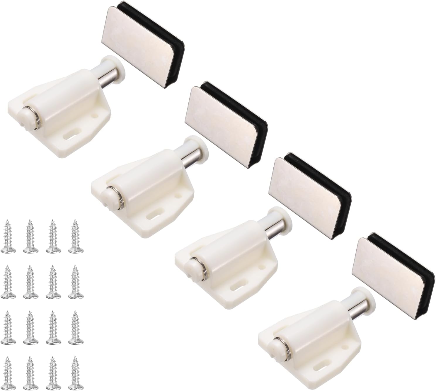 uxcell 4Pcs Magnetic Touch Push Open Latch, Glass Door Catch Latch Closures Single Magnetic Catch Latches with Clamp and Screw for 3-6mm Door for Drawer Cupboard Closet, Brushed Silver