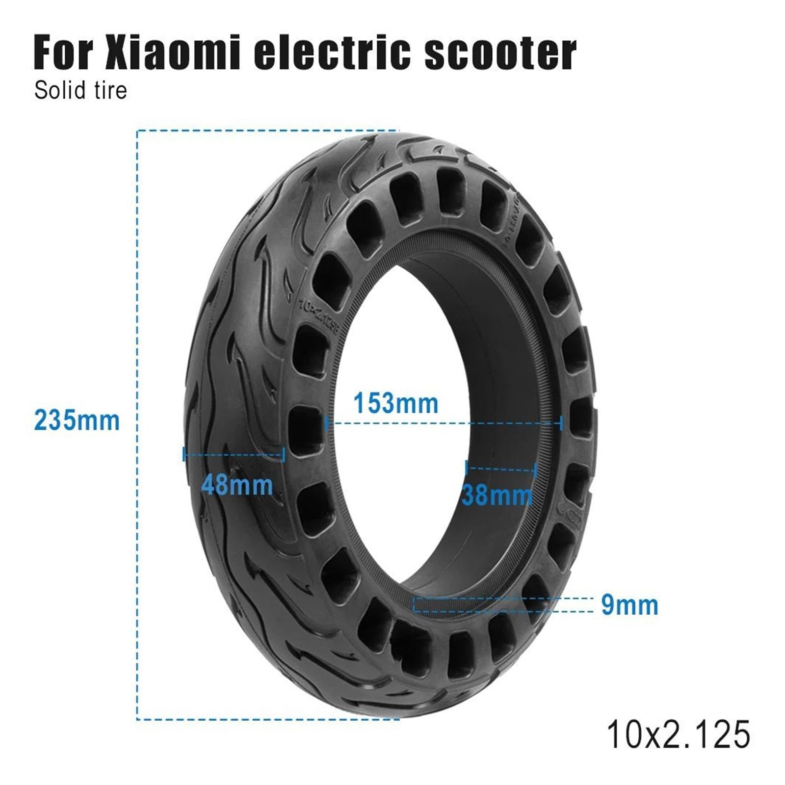 Neumático sólido for patinete eléctrico Xiaomi, Mijia M365, 10 x 2,125, 10 pulgadas, diseño de panal. rueda de scooter de goma maciza