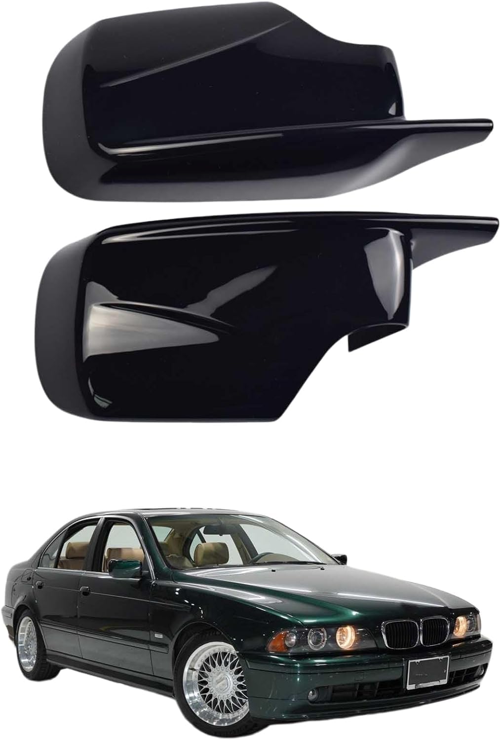 YIXINYI Side Wing Mirror Cover For BMW E39 2001-2003 525iT OEM : 51168238376 51168238375 Black, Car Left Right Side Rearview Mirror Cap Wing Replacement