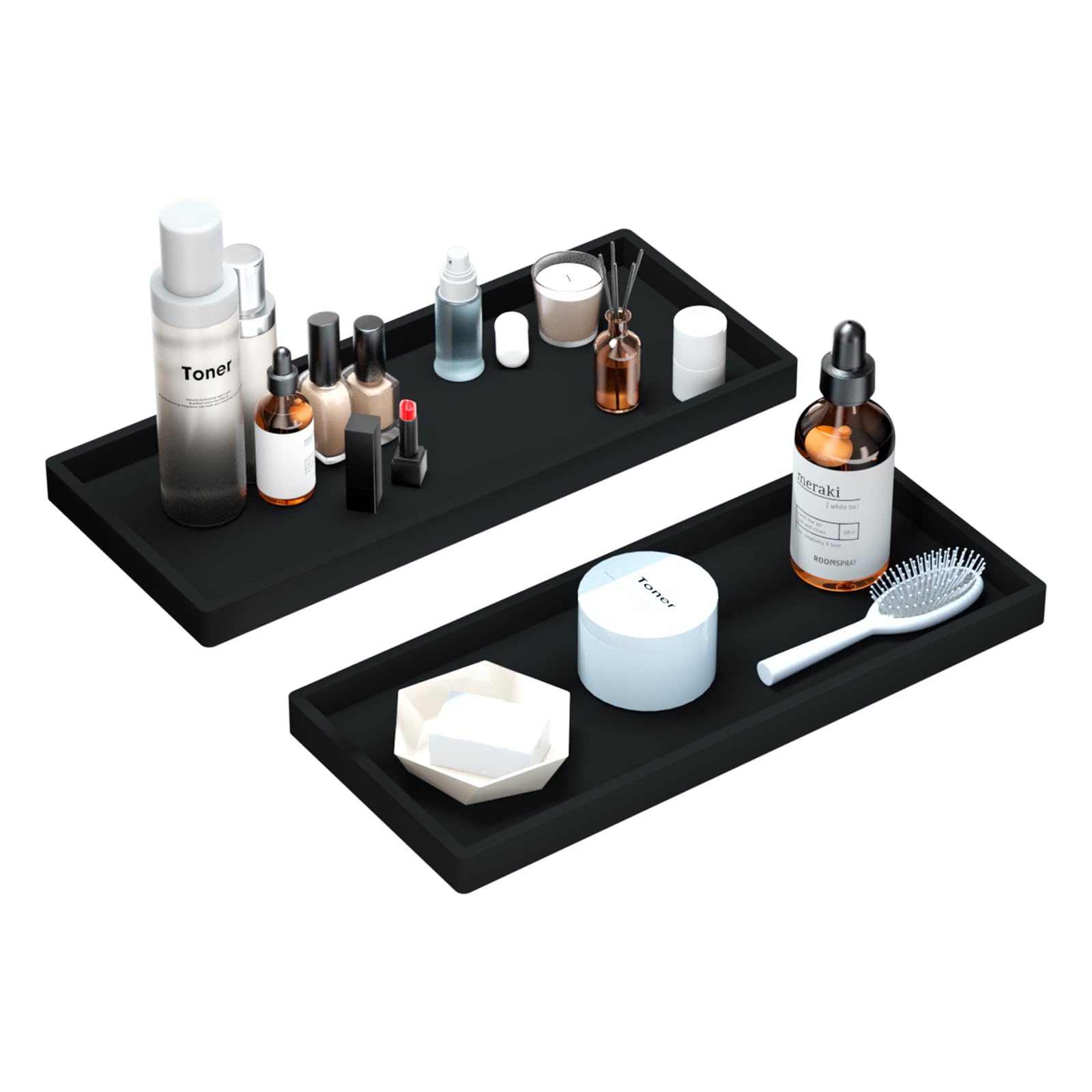 BBK Bathroom Vanity Tray 11.8 in- 2 Pack(Large) Silicone Bathroom Tray for Counter, Perfume Key Trinket Ring Tray, Decor Soap Dispenser Countertop