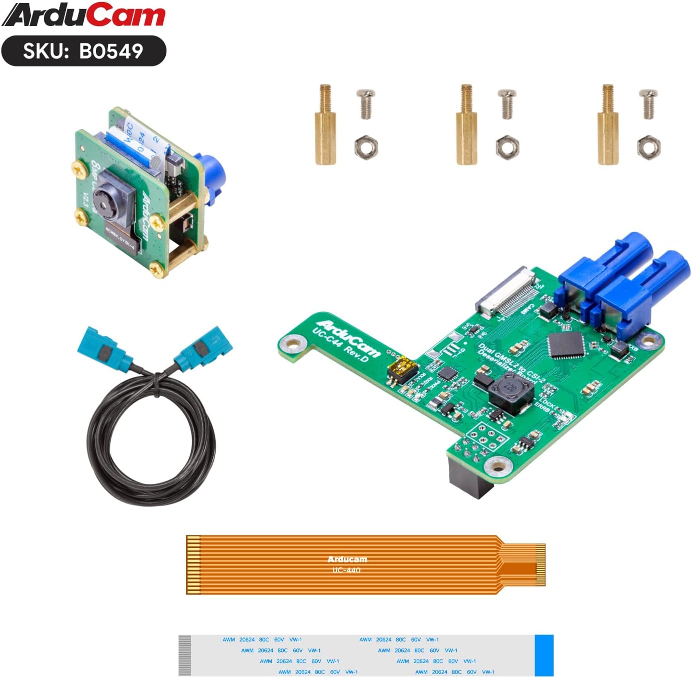 Arducam GMSL2 8MP IMX219 Raspberry Pi Camera Extension Kit components