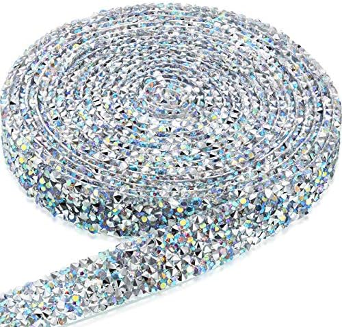 Crystal Rhinestone Ribbon 3 Yards Diamond Shining Bling Ribbons Roll Banding Belt Wrap for Wedding Cakes Birthday Crafts Decorations (Crystal AB,Crystal AB, 0.39 Inch)