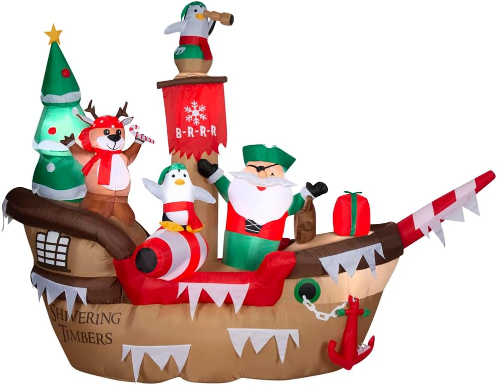 10' Gemmy Airblown Christmas Pirate Ship Scene Yard Decoration 112862