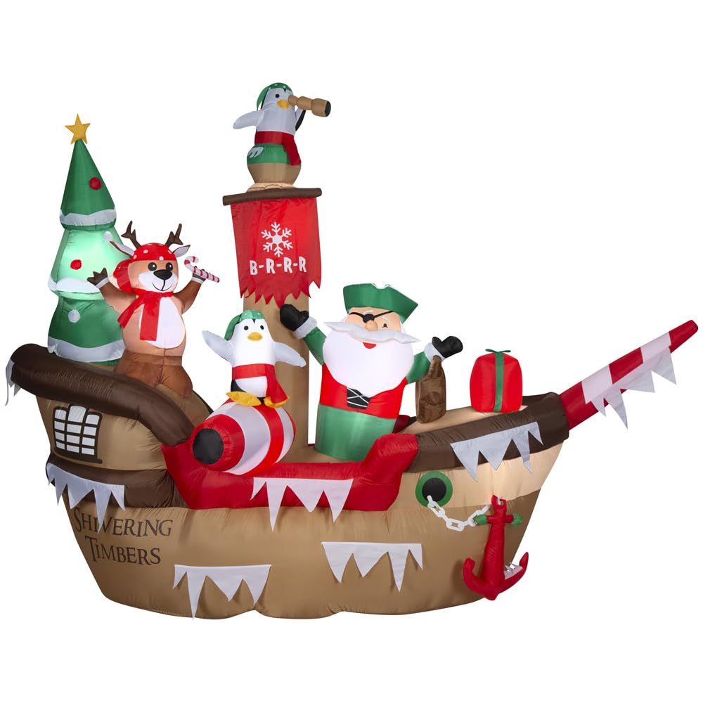 10' Gemmy Airblown Christmas Pirate Ship Scene Yard Decoration 112862