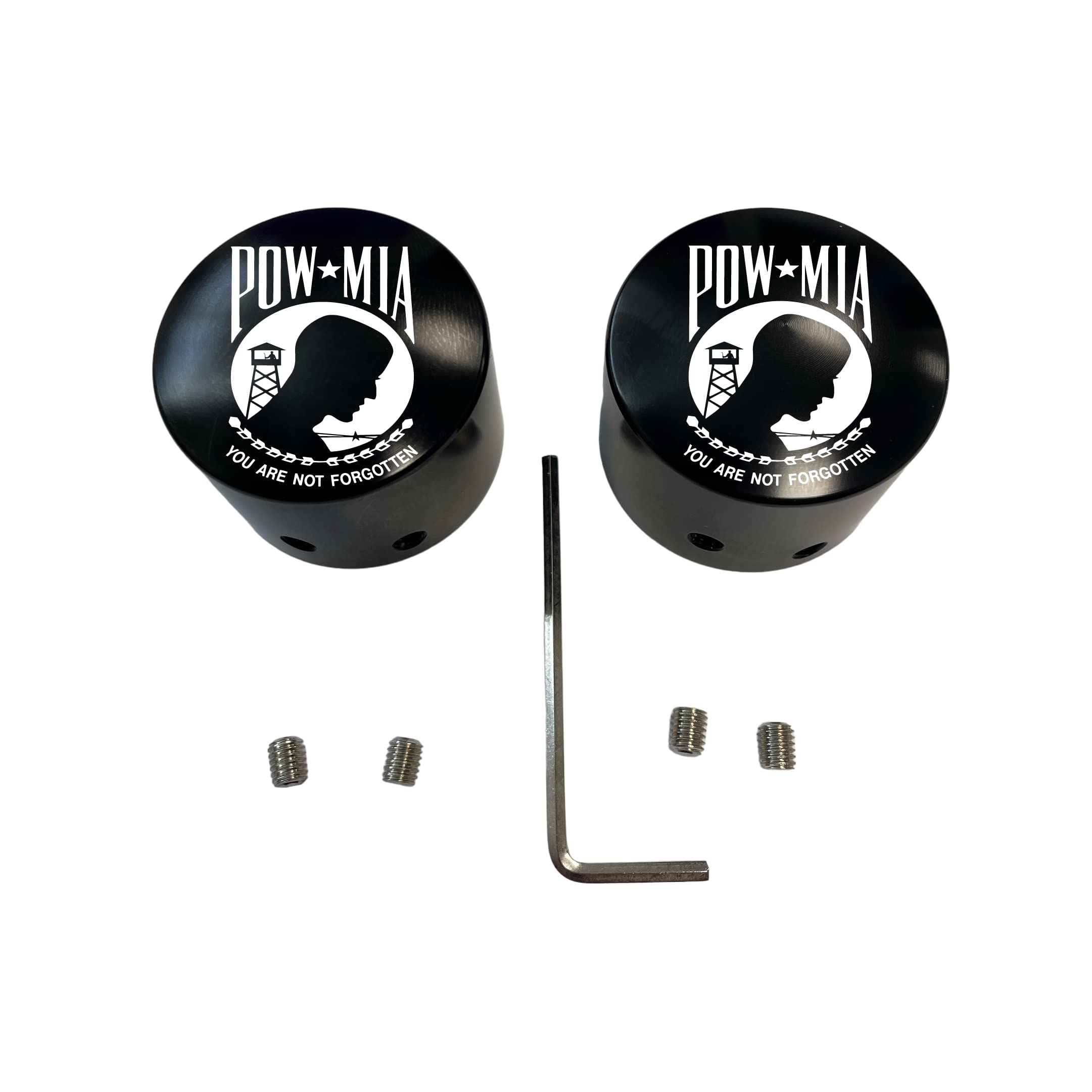 POW/MIA Front Axle Cap Nut Covers Black in Color Compatible With Harley Davidson Touring Road King Road Glide Street Glide Ultra Dyna