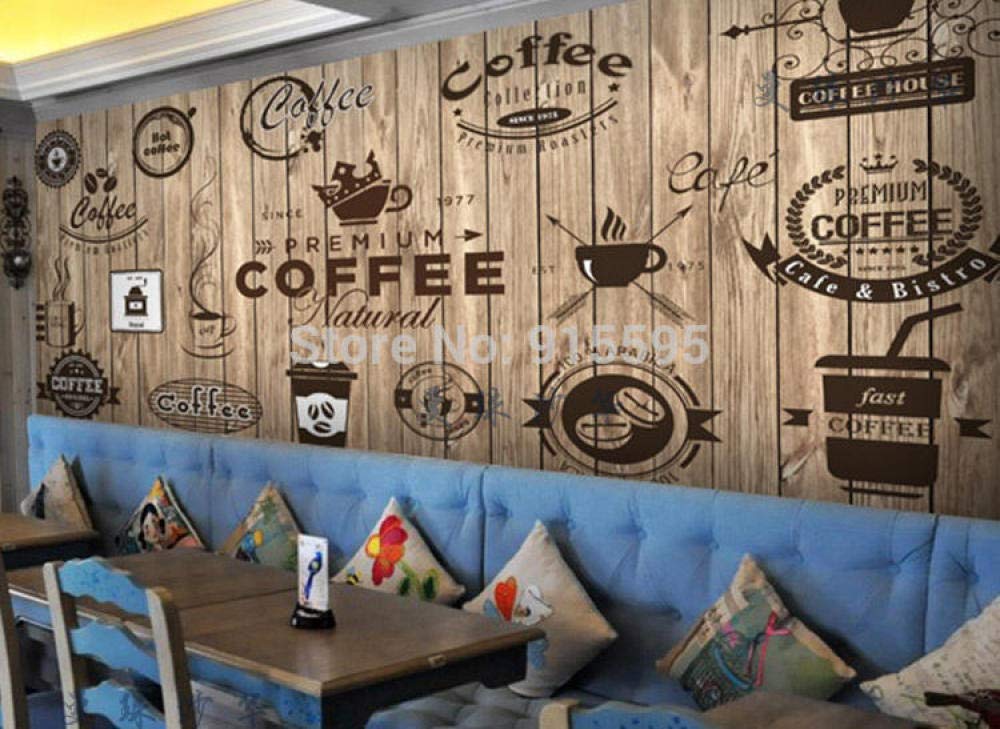 Papier peint mural café et salon style vintage avec relief bois 3D sur mesure