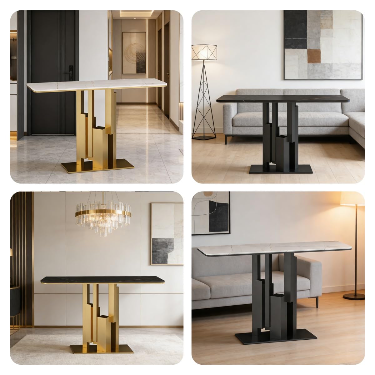 Nowoczesny stół wejściowy z zakrzywionym wzorem - stylowa czarno-biała konsola do przedpokoju, salonu lub przedpokoju, wymagany minimalny montaż (160 x 30 x 80 cm)