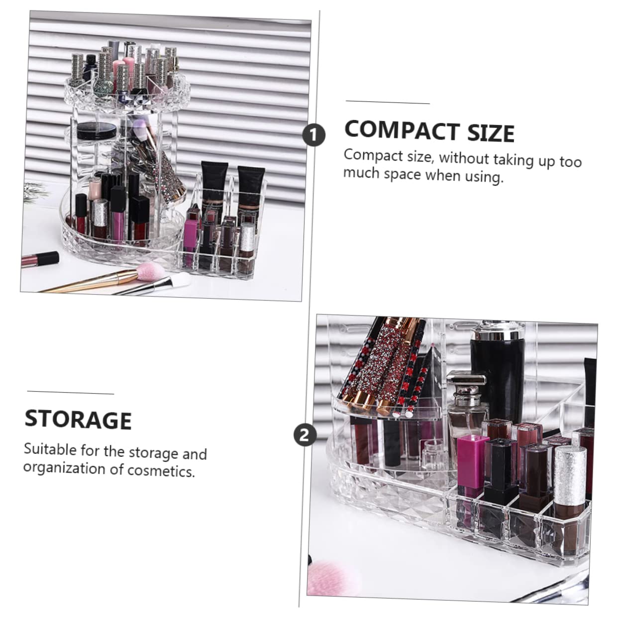 FRCOLOR Organizzatore Cosmetici da Tavolo in Ps Design Rotante e Struttura a Scomparti, Scatola Stabile per Conservazione e Organizzazione di Rossetti e Prodotti Makeup