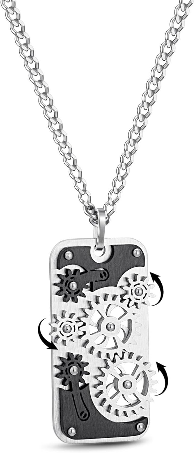 Stainless Steel Mechanical Rotatable Gear Pendant Necklace...