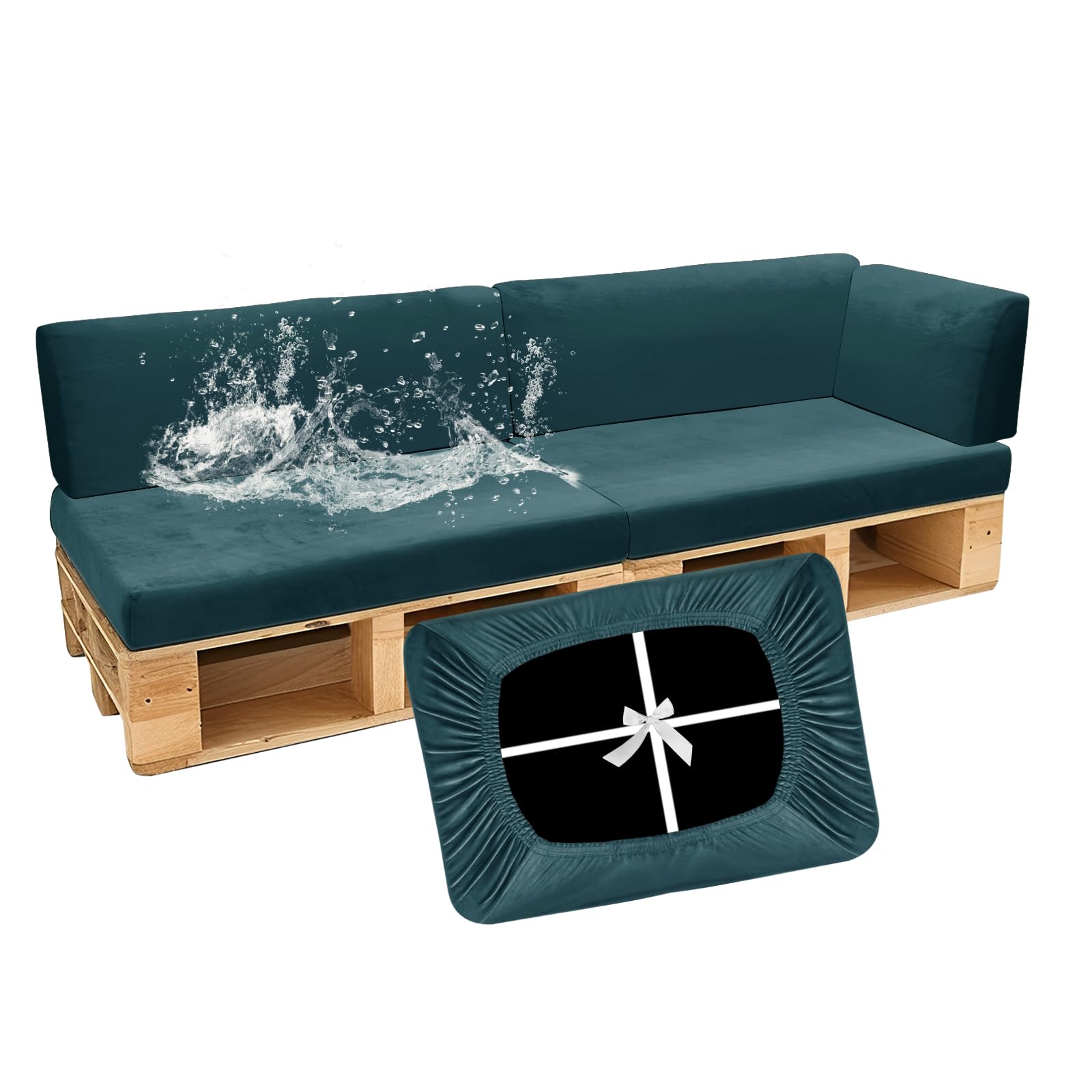 SYLC Waterproof Pallet Cushions Covers, Stretch Velvet Cover for Pallet Furniture Cushions, Outdoor Corner Sofa Covers for Rattan Wooden Patio Garden (Blue,5 PCS(2 Seats+3 Backs))