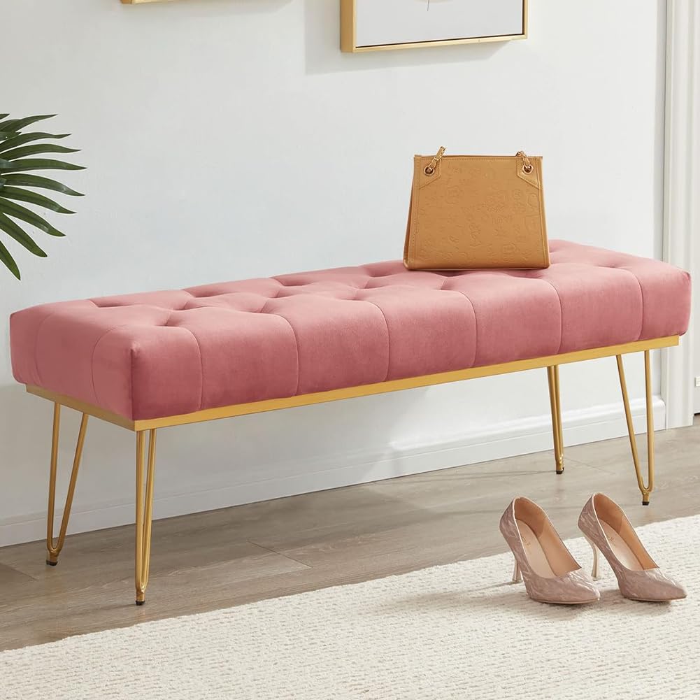 Shally Dogan Panca Fondoletto in Tessuto, Cassapanca Pouf per Camera da Letto, Panchina Ottomana con Imbottitura ad Alta Densità Multiuso da Ingresso, Ideale per Cameretta, Soggiorno, Salotto (Rosa)