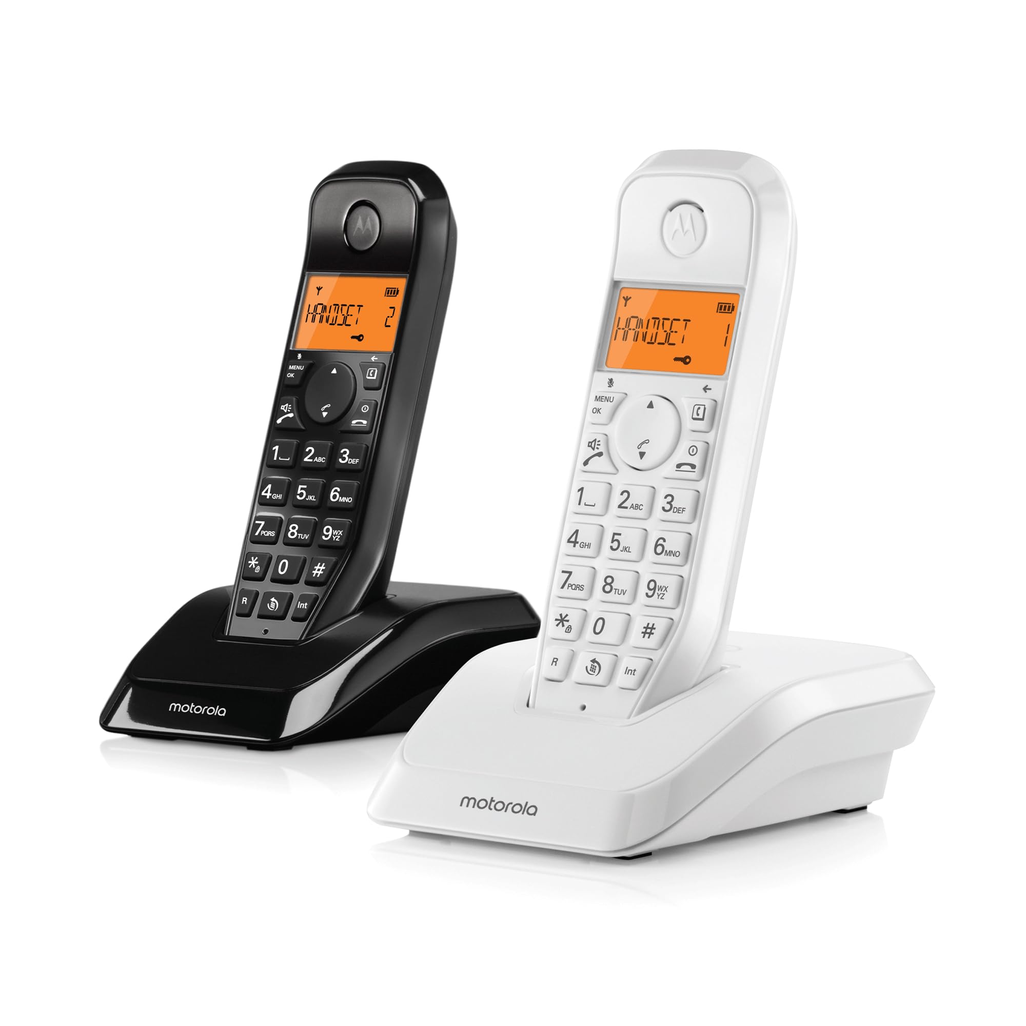 Motorola Voice - S1202 Teléfono Inalámbrico Digital con Bloqueo de Llamadas y Función No Molestar, Altavoz Manos Libres, Agenda hasta 50 Nombres y Números, Color Blanco y Negro