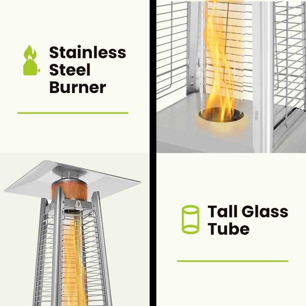 Outdoor Patio Propane Space Heater - 48,000 Btu Pyramid Propane Heater, Outdoor Heater, Portable Heater, Patio Heater Propane, W/ Wheels, Fire Pit Metal Heat (PPH-PYR)