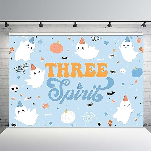 Miniatura 7 de MEHOFOND Telón de fondo de feliz cumpleaños de Halloween de 7 x 5 pies para niños, 2 segundo cumpleaños, Little Boo is Turrning dos suministros de