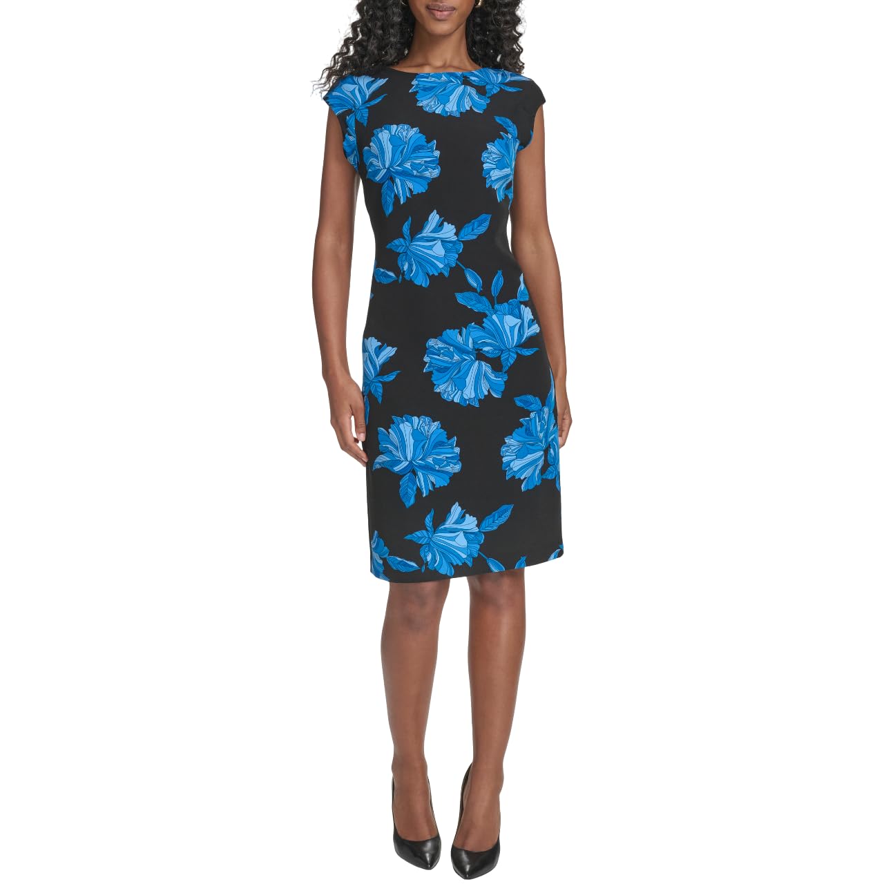 Women's Cap Sleeve Boat Neck Salon Stretch Mini Sheath Dress