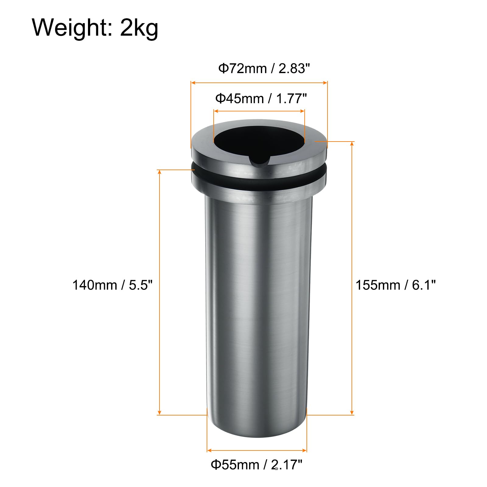 QUARKZMAN Creuset en Graphite, 2kg Creuset en Graphite de Haute Pureté pour La Fusion de Métaux Lingot pour La Fusion D'Or, D'Argent, de Cuivre, 1.77 Pouce IDx6.1 Pouce H