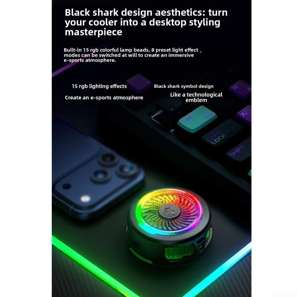 Ventola di raffreddamento a semiconduttore per cellulare da 35 W, con luce RGB, leggera ventola di raffreddamento posteriore per videogiochi per smartphone e console (nero)