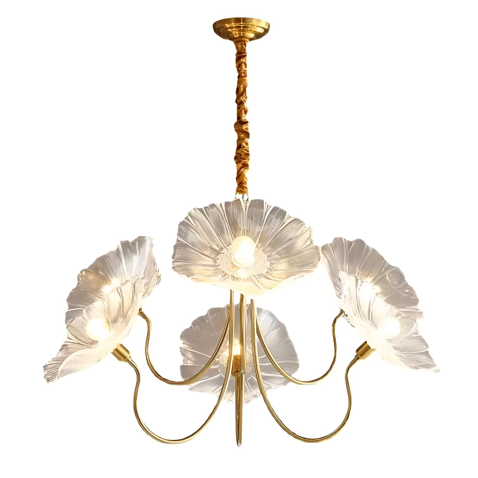 YNVIOZM 35" Modern Floral Glass Chandelier, 6-Light Large Ceiling Light Fixture with Lotus Leaf Glass Shades, Gold Accents Lighting Fixtures for Living Room, Bedroom, Dining Room