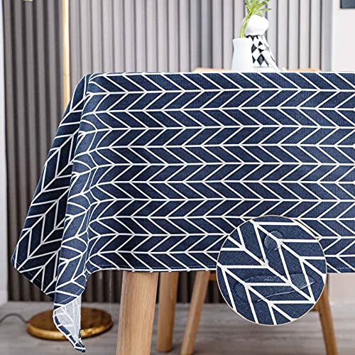 KINLO Nappe Effet Lotus déperlant Nappe de Table Lavable pour Décoration de Table de Cuisine Polyester Imperméable Anti-Taches pour Cuisine/Salon/Jardin Couverture Décoration, 120x160 cm Flèche Bleue Cover