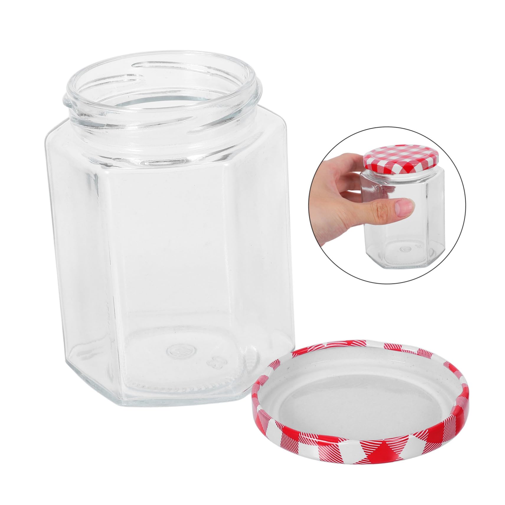 Sechseckige Marmeladengläser mit Luftdichtem Deckel, 6 Stück, 250 Ml | Glas und Tinplate, Durchsichtig, für Kleine Artikel und Pickles, Wiederverwendbar