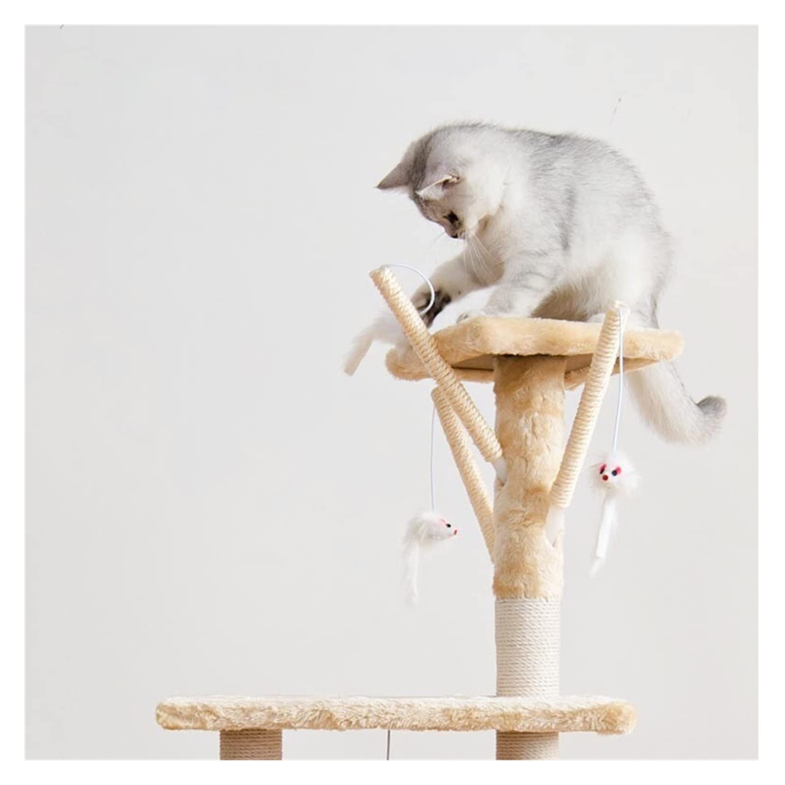 Kratzbaum, Katzenklettergerüst, integrierte Katzentoilette, Katzenbaumturm, Katzenregal, großes Spielzeug, Sprungplattform, Katzenzubehör, Katzenkletterbaum (Farbe: Beige) Vision