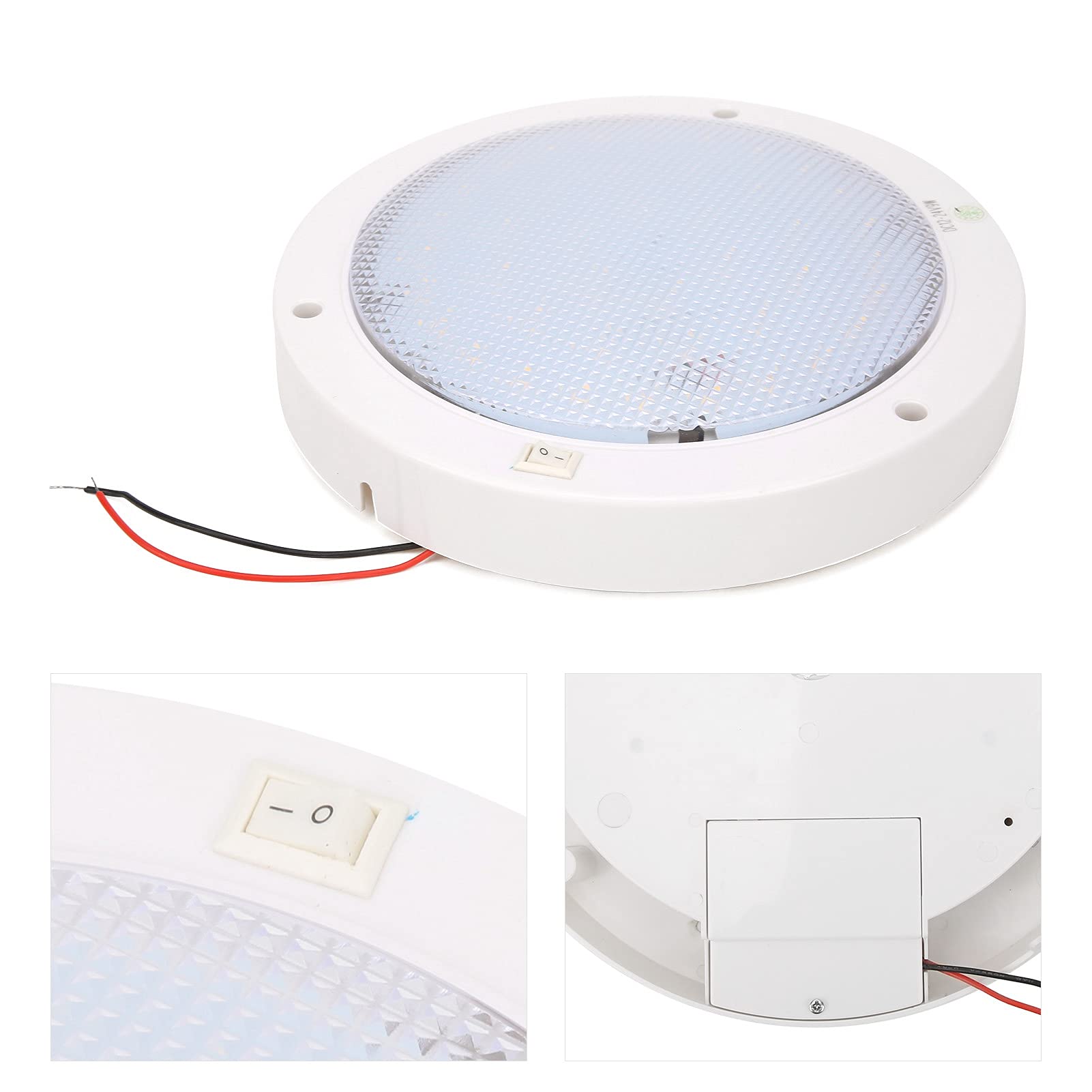 Plafonnier à LED pour Camping car, 12V 300 LM Caravane Lampe de Plafond Éclairage avec Interrupteur Marche/Arrêt et Indicateur Bleu éclairage de Remplacement Solaire Adapté Aux Bateau (Blanc Chaud)