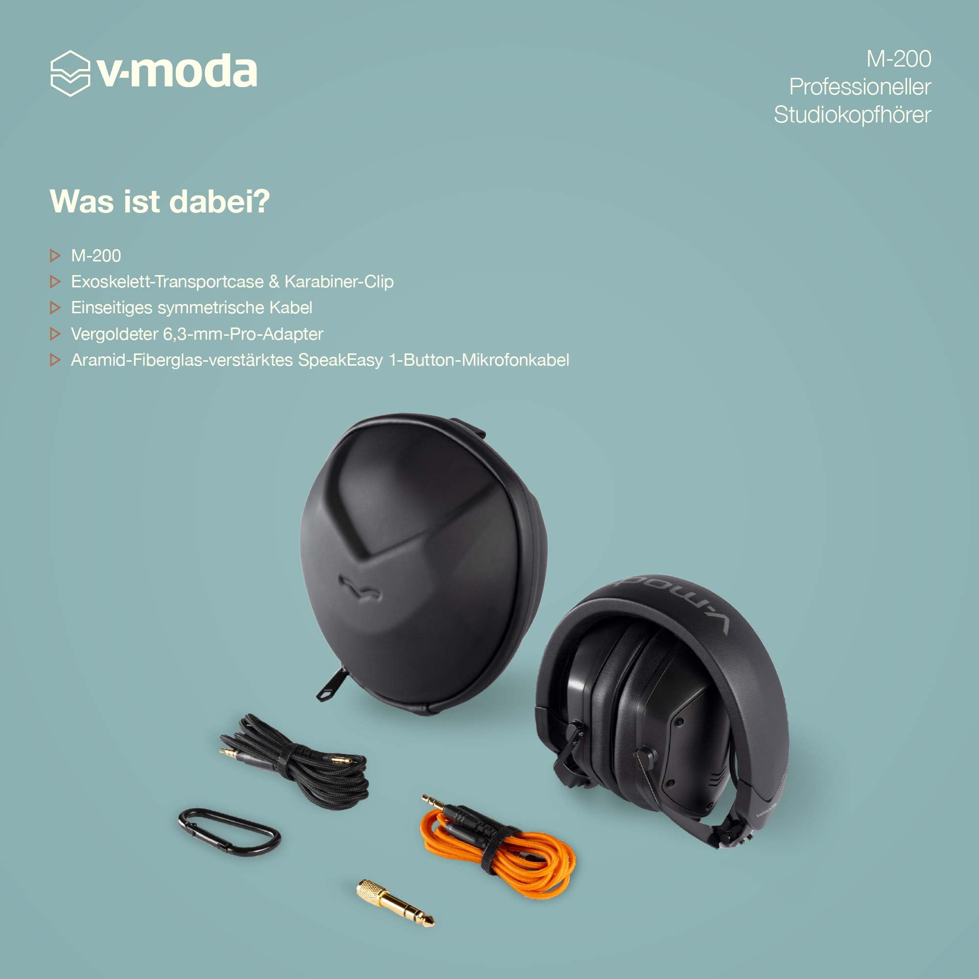 V-Moda M-200 professioneller Studiokopfhörer | Leichtmetallgehäuse | Anpassbares Kopfband zum Abhören mit einem Ohr | Hi-Res Audio-Zertifiziert | Exoskelett-Case | Mattschwarz