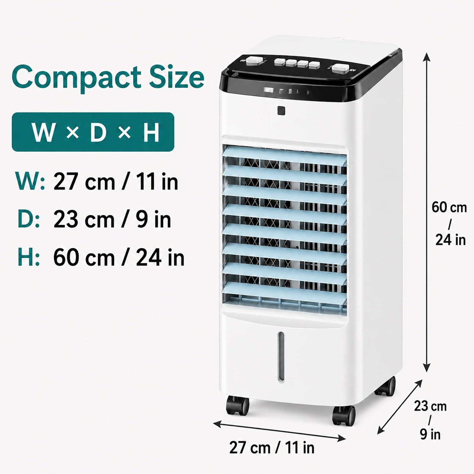 Enfriador de Aire con Ruedas, Climatizador Evaporativo Portátil con Depósito Agua, Ideal para Hogar, Oficina, Dormitorio